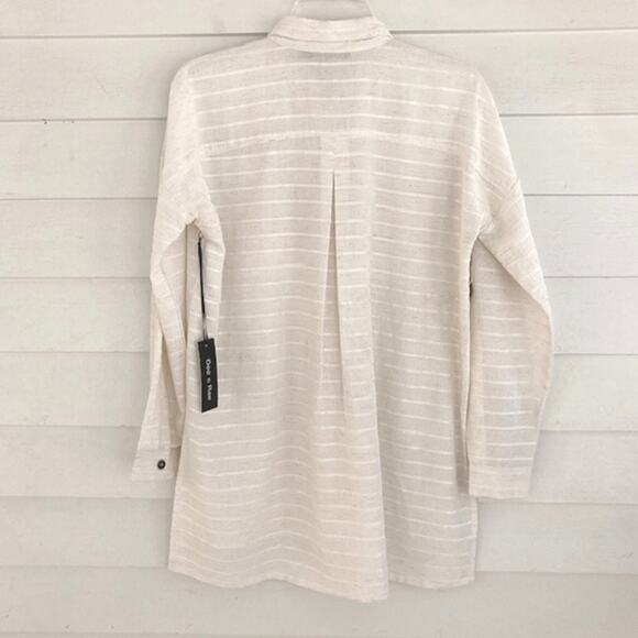 Anthropologie Doe & Rae NWT Striped Roll Cuff Sleeves Button Cotton Safari Top S - Picture 5 of 6